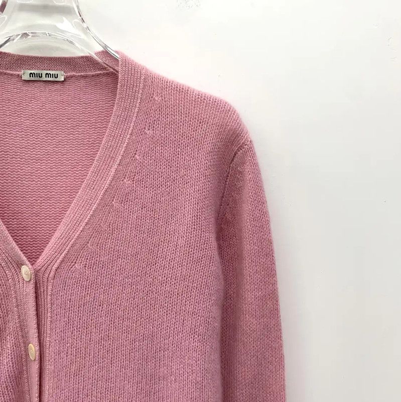 Miu Miu Miu Miu Pink Cashmere Cardigan for Women 0089 Size S / US 4 / IT 40 - 3 Thumbnail
