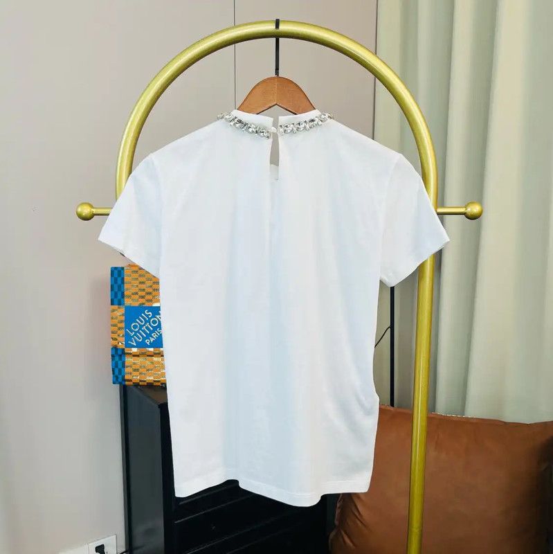 Miu Miu Miu Miu White Cotton T-Shirt with Gem Detail 0089 Size S / US 4 / IT 40 - 2 Thumbnail