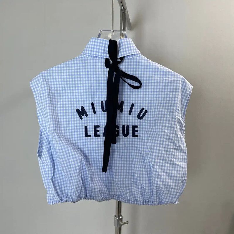 Miu Miu Miu Miu Blue Cotton Blouse with Ruffles 0089 Size S / US 4 / IT 40 - 2 Thumbnail