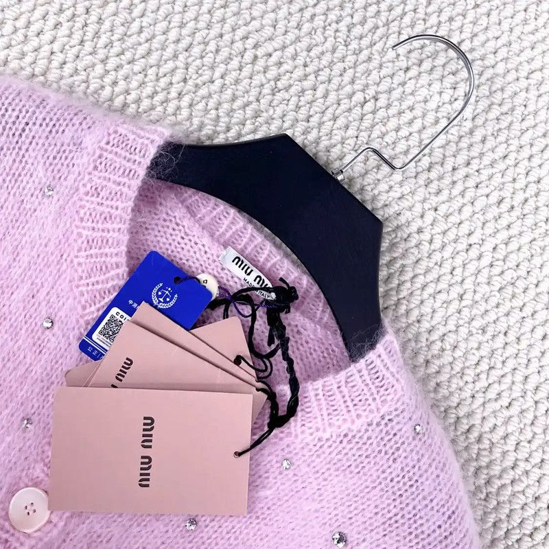 Miu Miu Miu Miu Light Pink Wool Logo Cardigan 0089 Size L / US 10 / IT 46 - 3 Thumbnail