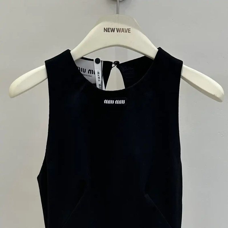 Miu Miu Miu Miu Black Sleeveless Logo Mid-Length Dress 0089 Size S / US 4 / IT 40 - 2 Thumbnail