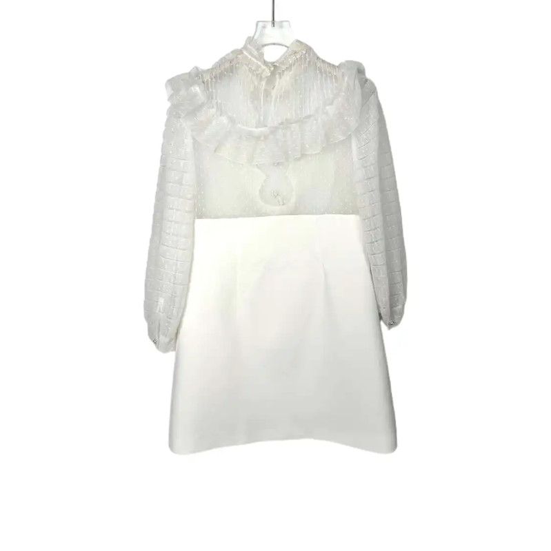Miu Miu Miu Miu White Wool Dress with Ruffled Details 0089 Size M / US 6-8 / IT 42-44 - 2 Thumbnail