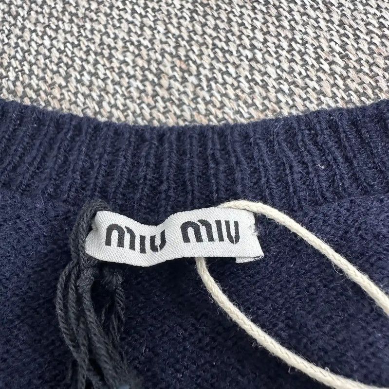 Miu Miu Miu Miu Women's Navy Blue Wool Sweater 0089 Size XL / US 12-14 / IT 48-50 - 3 Thumbnail