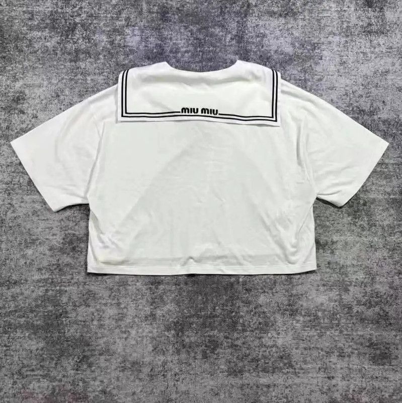 Miu Miu Miu Miu White Cotton Cropped T-Shirt 0089 Size M / US 6-8 / IT 42-44 - 2 Thumbnail