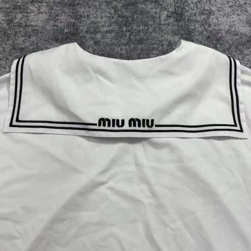 Miu Miu Miu Miu White Cotton Cropped T-Shirt 0089 Size M / US 6-8 / IT 42-44 - 3 Thumbnail