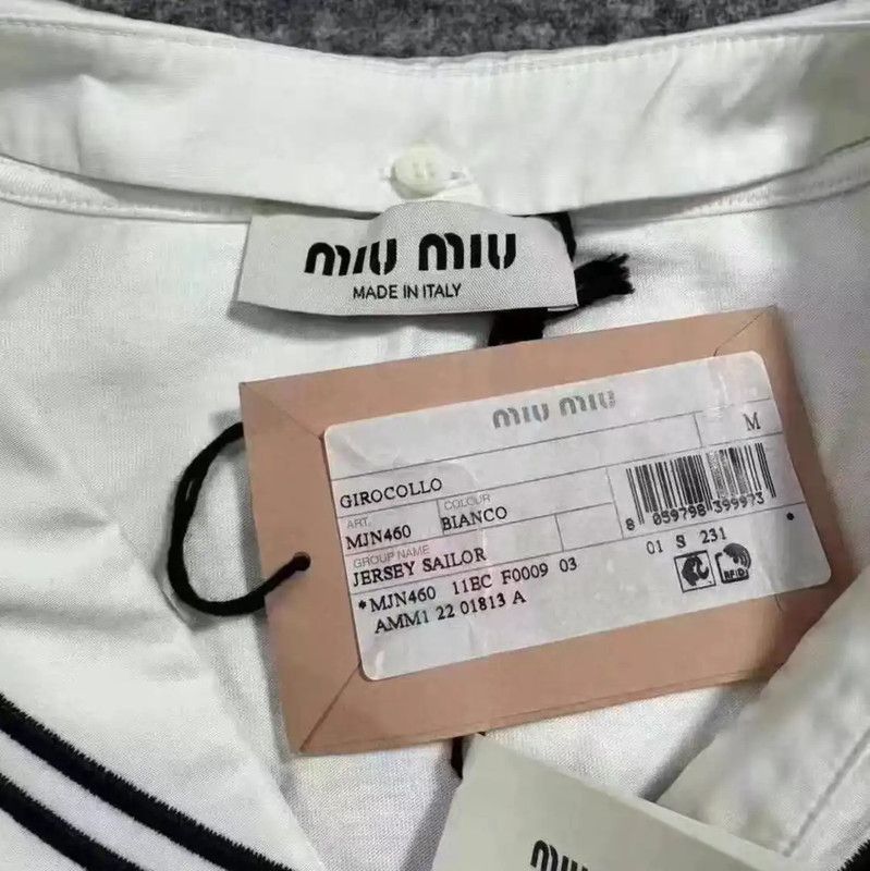 Miu Miu Miu Miu White Cotton Cropped T-Shirt 0089 Size M / US 6-8 / IT 42-44 - 4 Thumbnail