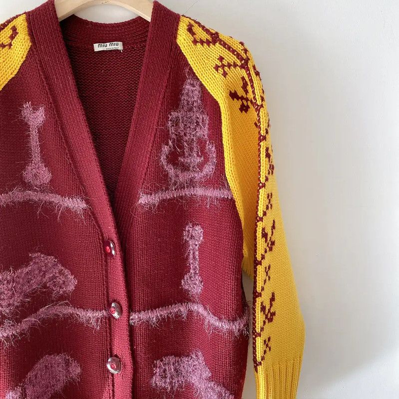 Miu Miu Miu Miu Multicolor Wool Pattern Cardigan 0089 Size S / US 4 / IT 40 - 4 Thumbnail