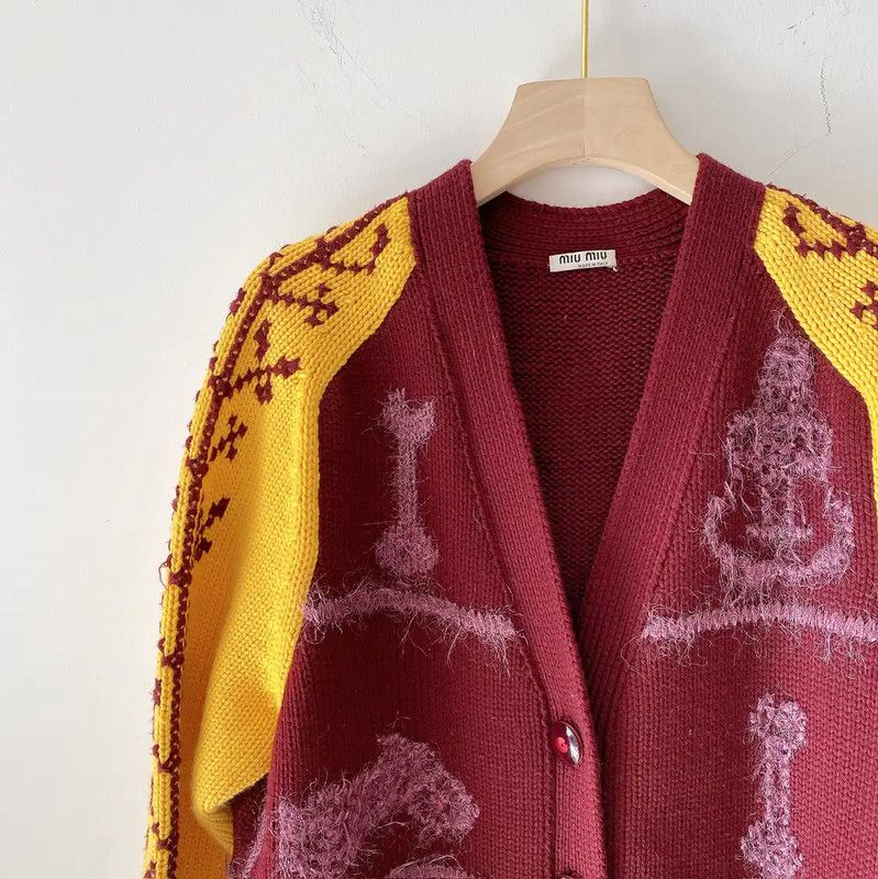 Miu Miu Miu Miu Multicolor Wool Pattern Cardigan 0089 Size S / US 4 / IT 40 - 3 Thumbnail