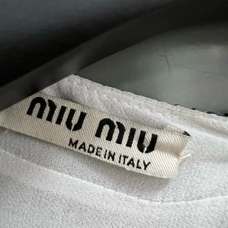 Miu Miu Miu Miu Gray Cotton Cropped Long Sleeve T-shirt 0089 Size ONE SIZE - 3 Thumbnail