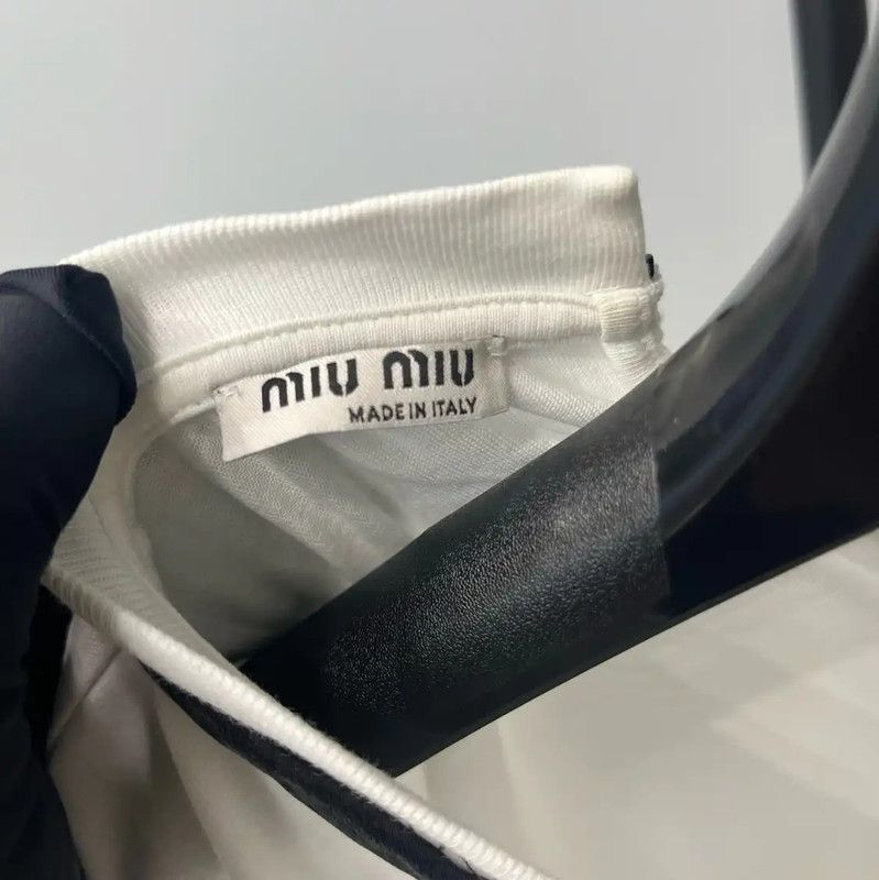 Miu Miu Miu Miu White Cotton Short Sleeve T-Shirt 0089 Size M / US 6-8 / IT 42-44 - 3 Thumbnail