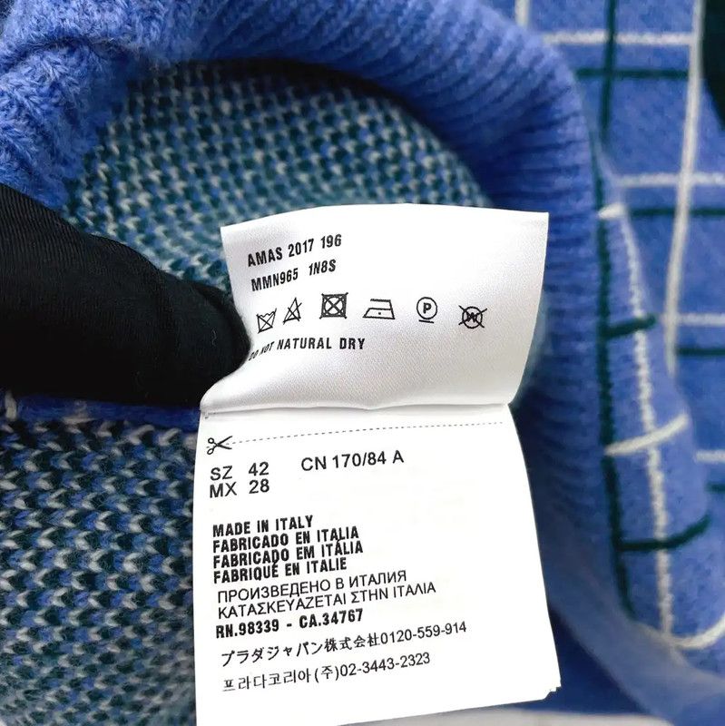 Miu Miu Miu Miu Blue Wool Check Short Sleeve T-Shirt 0089 Size L / US 10 / IT 46 - 10 Thumbnail