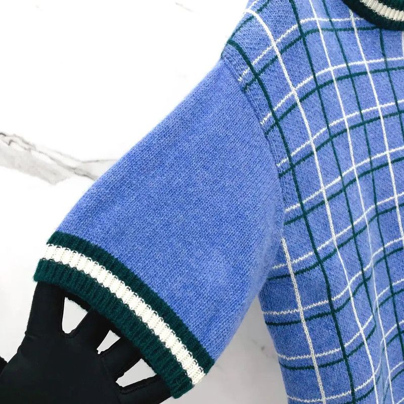 Miu Miu Miu Miu Blue Wool Check Short Sleeve T-Shirt 0089 Size L / US 10 / IT 46 - 6 Thumbnail