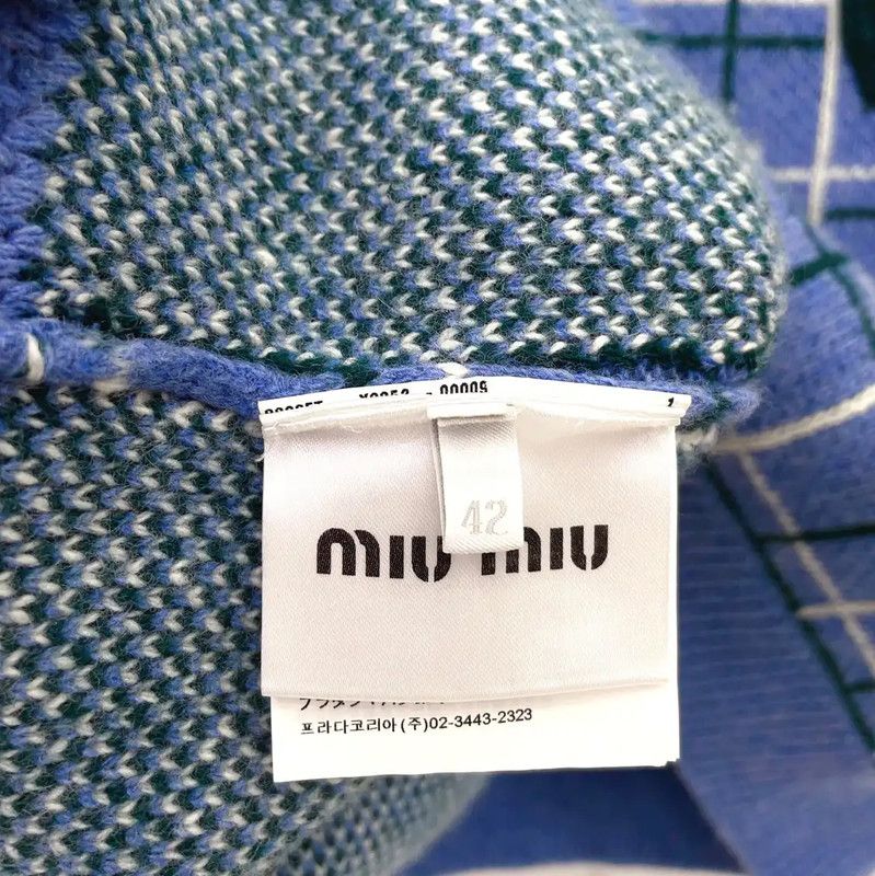 Miu Miu Miu Miu Blue Wool Check Short Sleeve T-Shirt 0089 Size L / US 10 / IT 46 - 9 Thumbnail