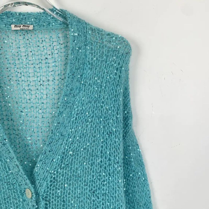 Miu Miu Miu Miu Blue XS Cardigan for Women 0089 Size XS / US 0-2 / IT 36-38 - 3 Thumbnail