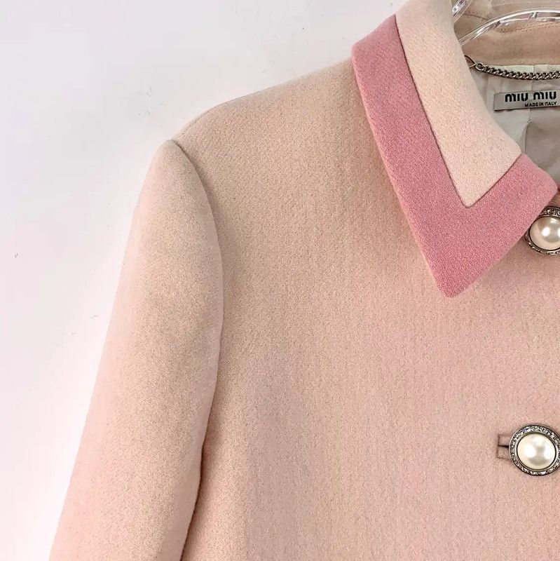 Miu Miu Miu Miu Pink Wool Women's Overcoat 0089 Size ONE SIZE - 3 Thumbnail