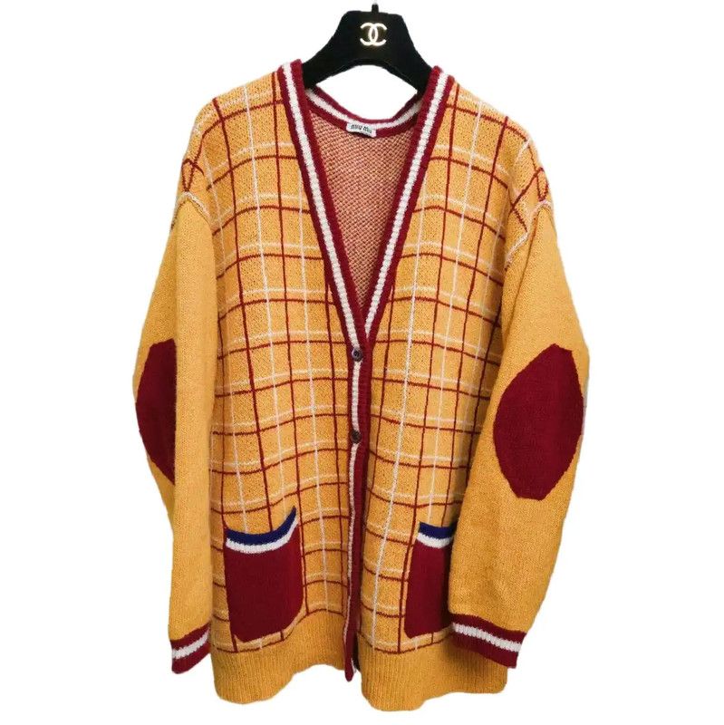 Miu Miu Miu Miu Orange Wool Plaid Long Cardigan 0089 Size ONE SIZE - 2 Thumbnail