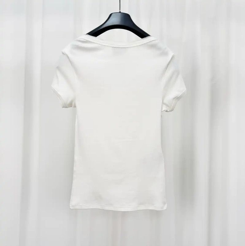 Miu Miu Miu Miu White Cotton Embroidered Logo T-shirt 0089 Size S / US 4 / IT 40 - 2 Thumbnail