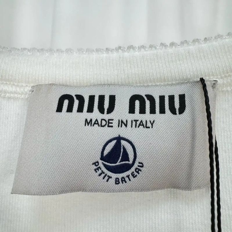 Miu Miu Miu Miu White Cotton Embroidered Logo T-shirt 0089 Size S / US 4 / IT 40 - 5 Thumbnail