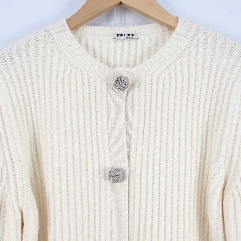 Miu Miu Miu Miu White Wool Women's Cardigan 0089 Size L / US 10 / IT 46 - 3 Thumbnail