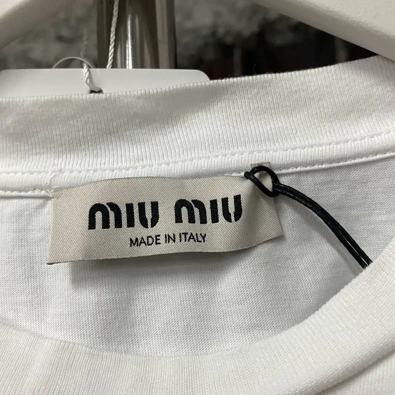 Miu Miu Miu Miu Summer White Cotton T-Shirt 0089 Size L / US 10 / IT 46 - 6 Thumbnail