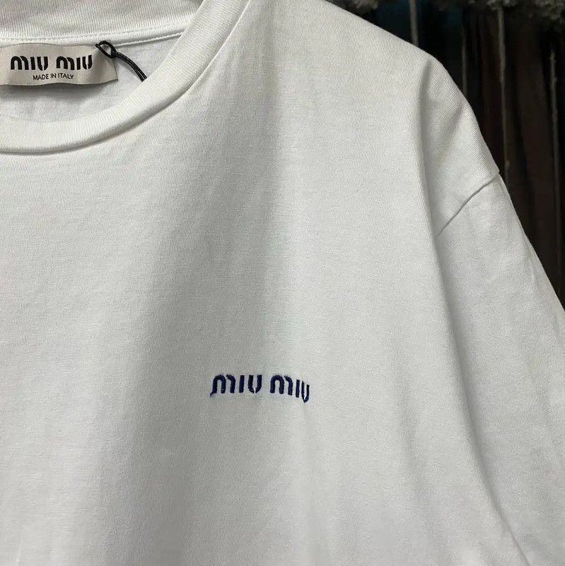 Miu Miu Miu Miu Summer White Cotton T-Shirt 0089 Size L / US 10 / IT 46 - 5 Thumbnail