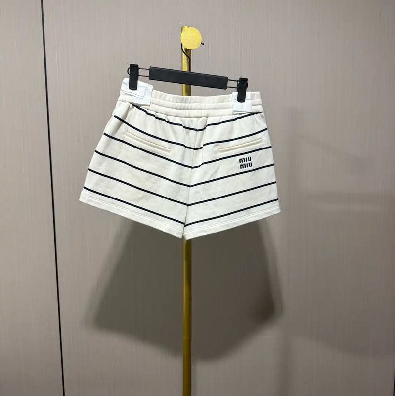 Miu Miu Miu Miu White Cotton Striped Shorts 0089 Size 23" - 2 Thumbnail