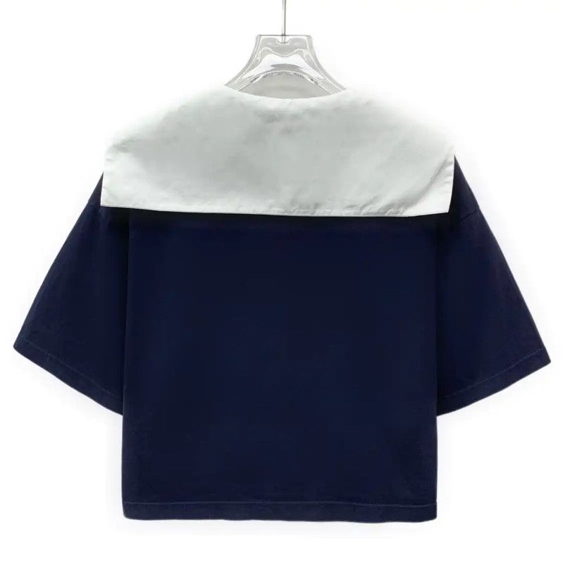 Miu Miu Miu Miu Navy Cotton T-Shirt with Collar 0089 Size XS / US 0-2 / IT 36-38 - 2 Thumbnail