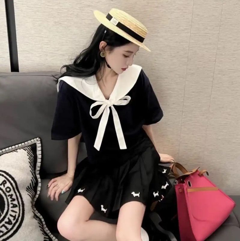 Miu Miu Miu Miu Navy Cotton T-Shirt with Collar 0089 Size XS / US 0-2 / IT 36-38 - 9 Thumbnail