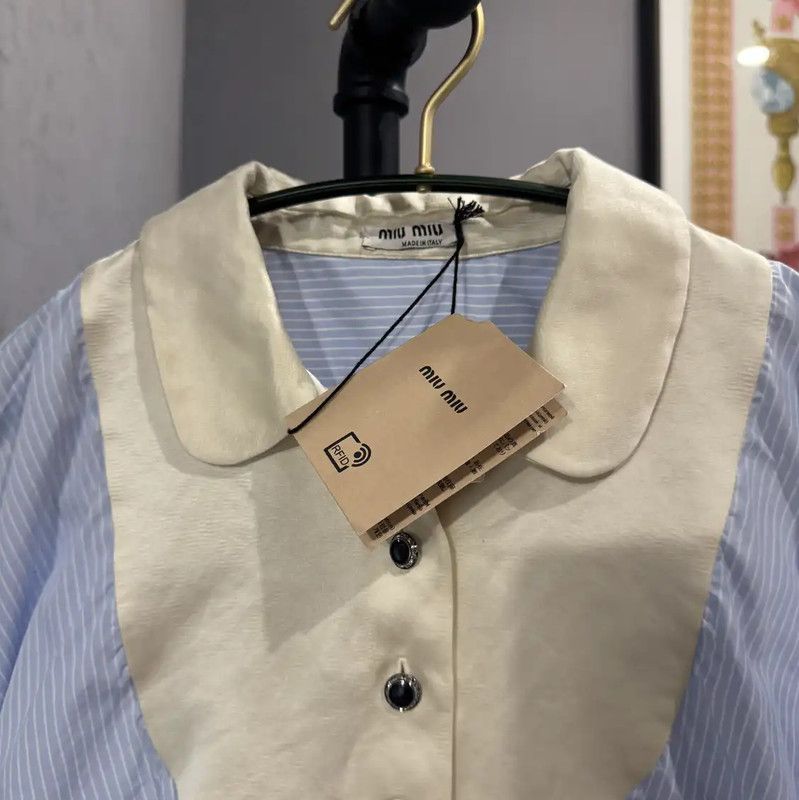 Miu Miu Miu Miu Light Blue Cropped Cotton Shirt 0089 Size M / US 6-8 / IT 42-44 - 6 Thumbnail