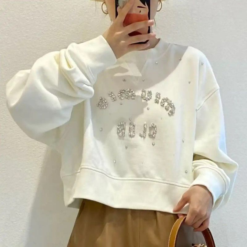 Miu Miu Miu Miu White Cotton Sweatshirt with Crystals 0089 Size XS / US 0-2 / IT 36-38 - 10 Thumbnail
