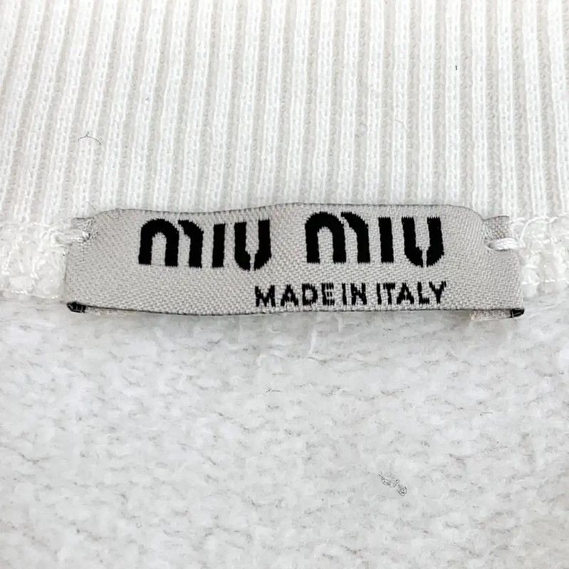 Miu Miu Miu Miu White Cotton Sweatshirt with Crystals 0089 Size XS / US 0-2 / IT 36-38 - 6 Thumbnail