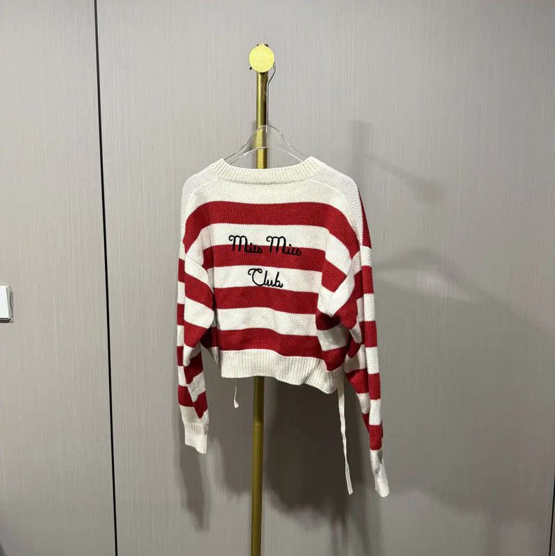 Miu Miu Miu Miu Red and White Striped Wool Sweater 0089 Size ONE SIZE - 2 Thumbnail