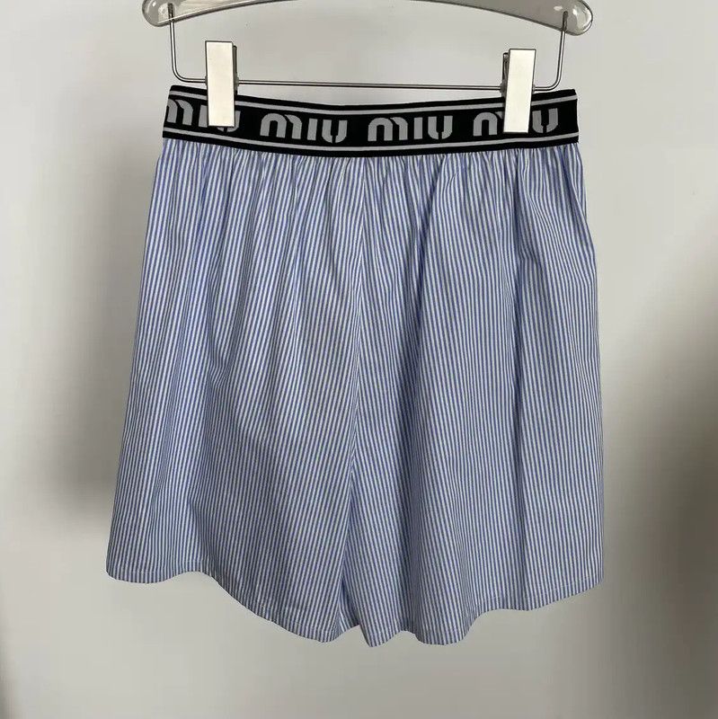Miu Miu Miu Miu Summer Cotton Blue Striped Shorts 0089 Size 23" - 2 Thumbnail