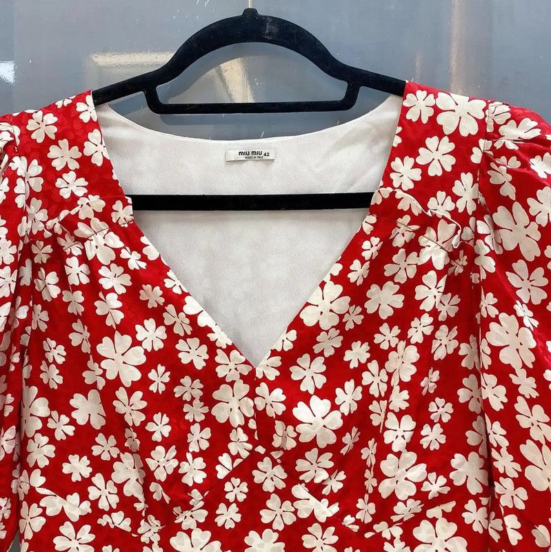 Miu Miu Miu Miu Red Silk Floral Maxi Dress 0089 Size L / US 10 / IT 46 - 5 Thumbnail