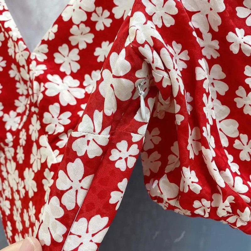 Miu Miu Miu Miu Red Silk Floral Maxi Dress 0089 Size L / US 10 / IT 46 - 6 Thumbnail
