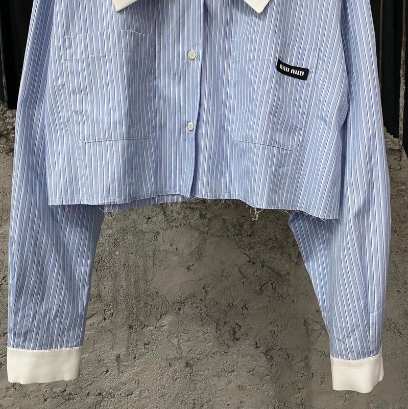 Miu Miu Miu Miu Light Blue Cropped Long Sleeve Shirt 0089 Size ONE SIZE - 4 Thumbnail