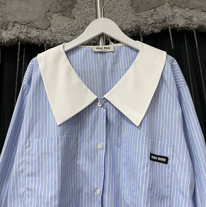 Miu Miu Miu Miu Light Blue Cropped Long Sleeve Shirt 0089 Size ONE SIZE - 3 Thumbnail
