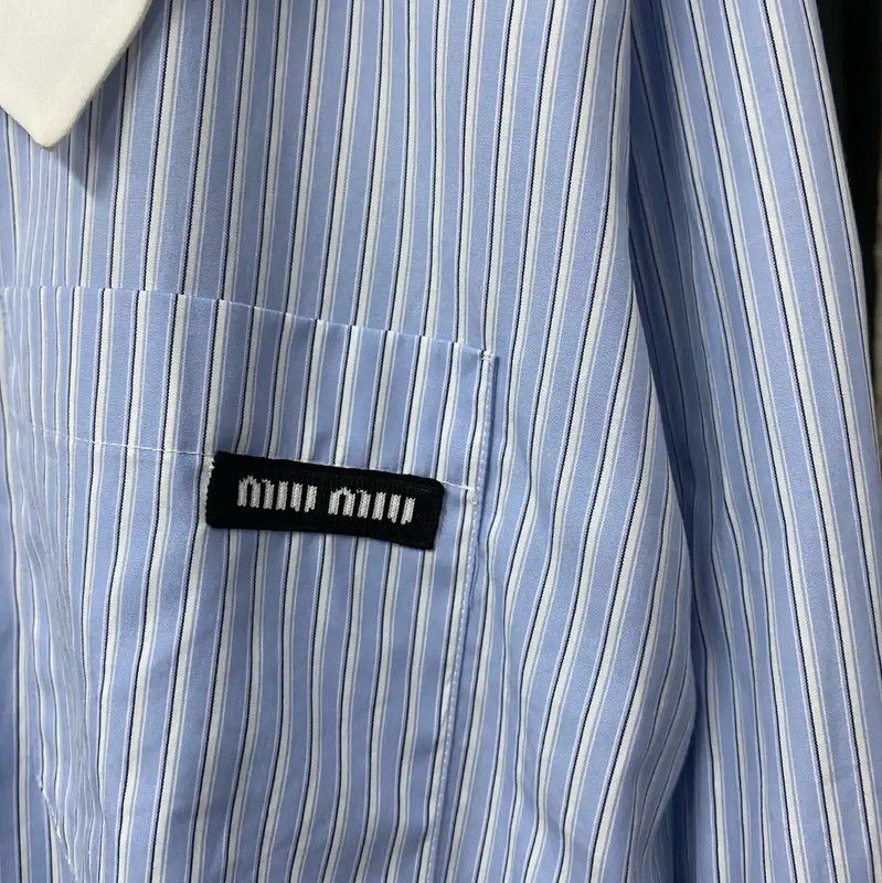 Miu Miu Miu Miu Light Blue Cropped Long Sleeve Shirt 0089 Size ONE SIZE - 5 Thumbnail