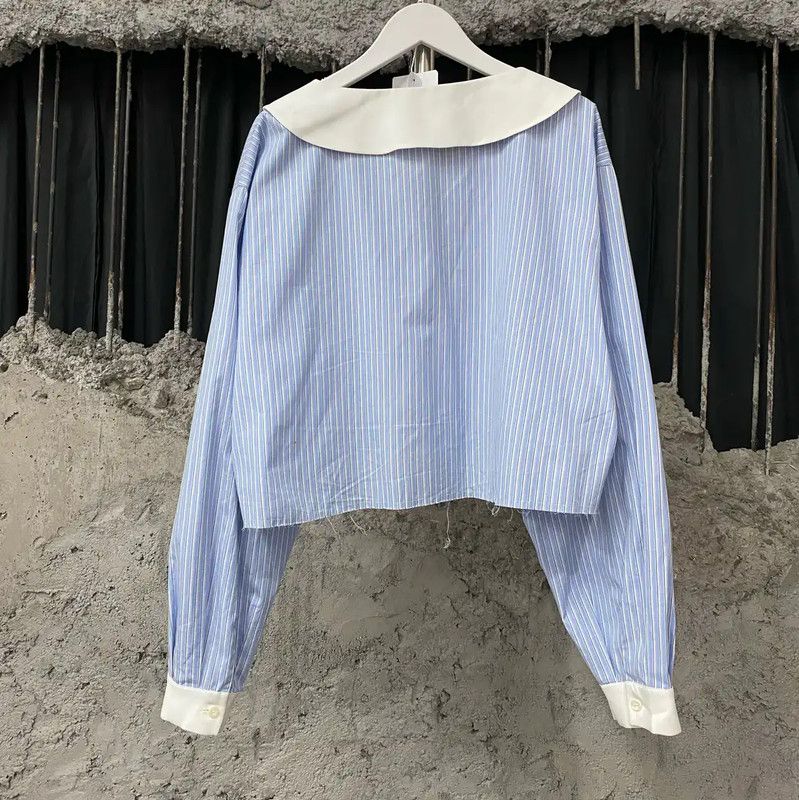 Miu Miu Miu Miu Light Blue Cropped Long Sleeve Shirt 0089 Size ONE SIZE - 2 Thumbnail