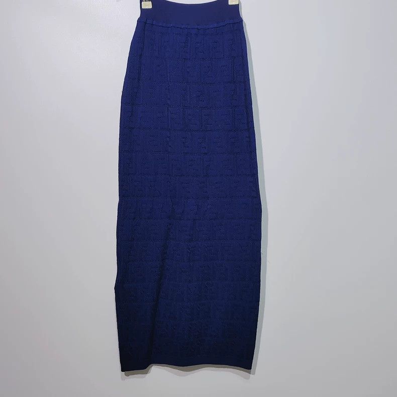 Fendi Fendi Navy Blue Subtle Pattern Logo Midi Skirt - dmc Size US 36 / EU 52 - 2 Thumbnail