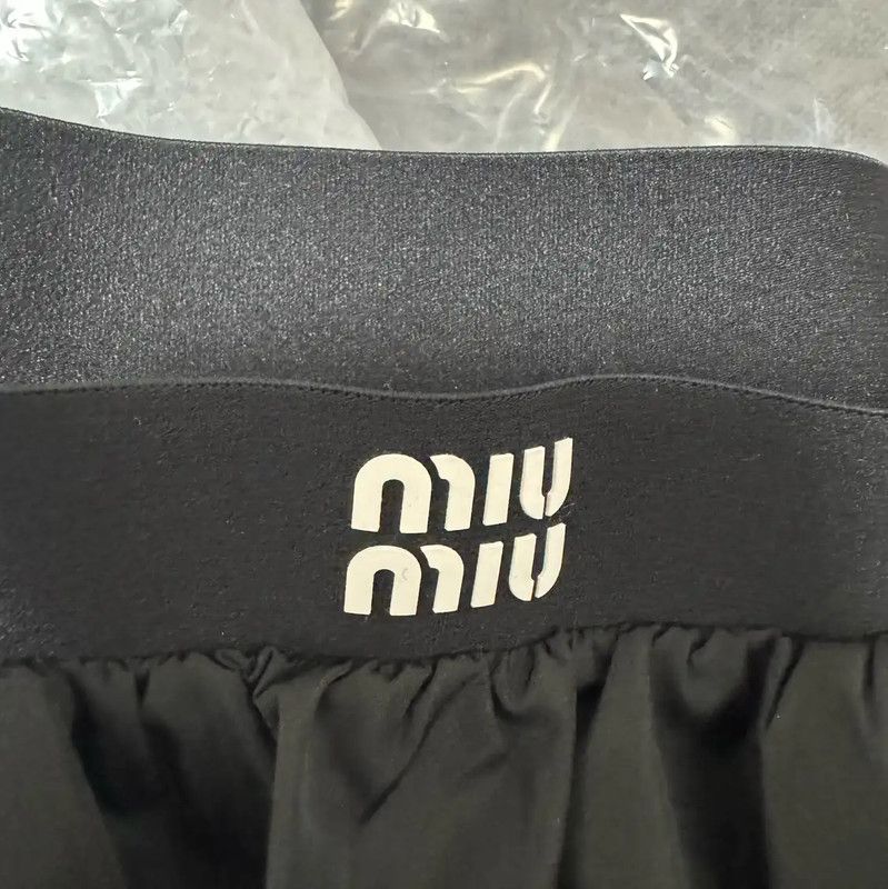Miu Miu Miu Miu Black Silk Embroidered Logo Skirt 0089 Size 23" - 3 Thumbnail