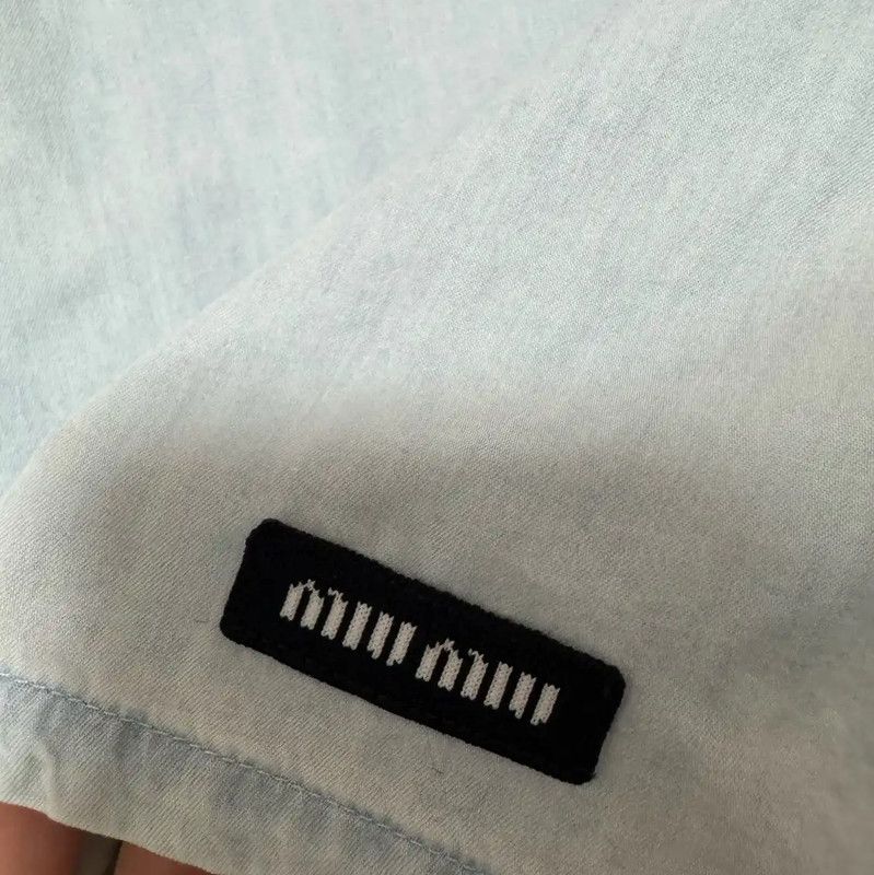 Miu Miu Miu Miu Sky Blue Cotton Embroidered Skirt 0089 Size 23" - 3 Thumbnail