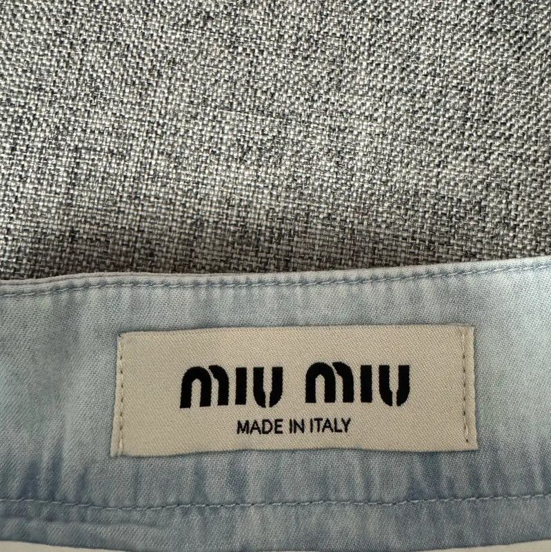 Miu Miu Miu Miu Sky Blue Cotton Embroidered Skirt 0089 Size 23" - 5 Thumbnail