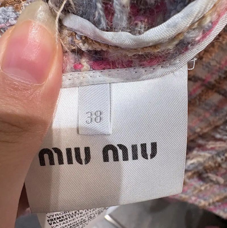 Miu Miu Miu Miu Pink Wool-Blend Plaid Short Cardigan 0089 Size M / US 6-8 / IT 42-44 - 6 Thumbnail
