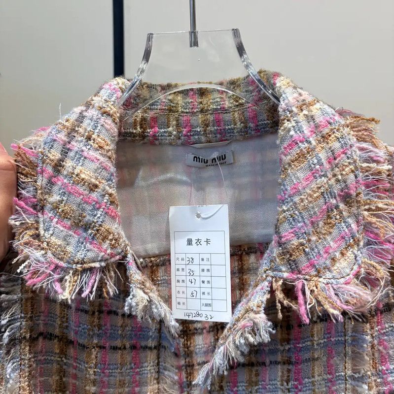 Miu Miu Miu Miu Pink Wool-Blend Plaid Short Cardigan 0089 Size M / US 6-8 / IT 42-44 - 4 Thumbnail