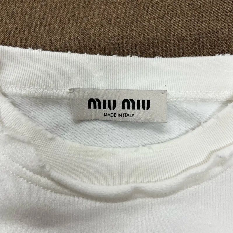 Miu Miu Miu Miu White Cotton Cropped Sweatshirt 0089 Size S / US 4 / IT 40 - 3 Thumbnail