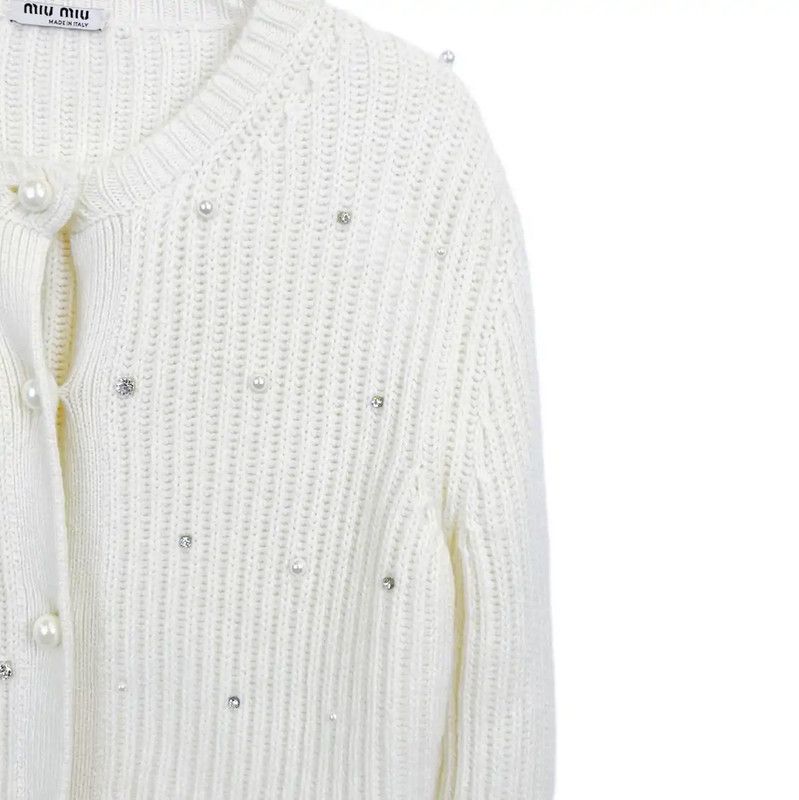 Miu Miu Miu Miu Beige Cotton Long Sleeve Sweater 0089 Size S / US 4 / IT 40 - 3 Thumbnail