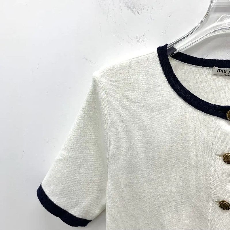 Miu Miu Miu Miu White Cotton Short Sleeve Pullover 0089 Size XS / US 0-2 / IT 36-38 - 3 Thumbnail