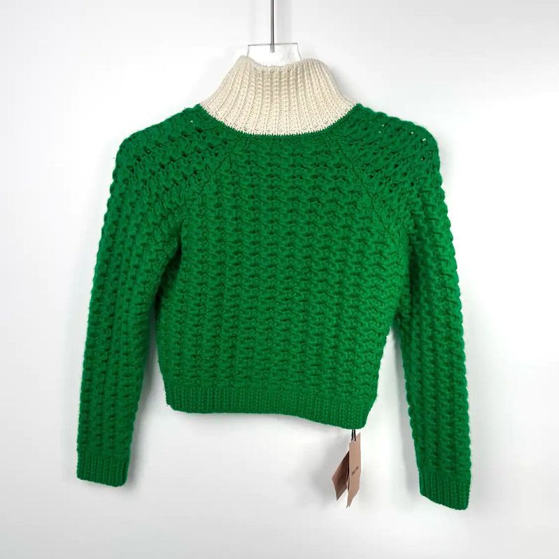 Miu Miu Miu Miu Green Wool Sweater with Cream Collar 0089 Size S / US 4 / IT 40 - 2 Thumbnail