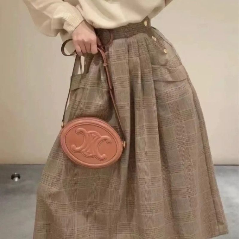Miu Miu Miu Miu Khaki Check Wool Long Skirt 0089 Size 23" - 7 Thumbnail